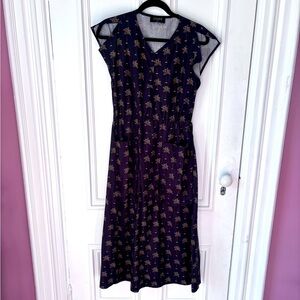 Chepe Italy Women’s Palm Tree Printed Black/Gold Cap Sleeve Tie Waist Pockets S